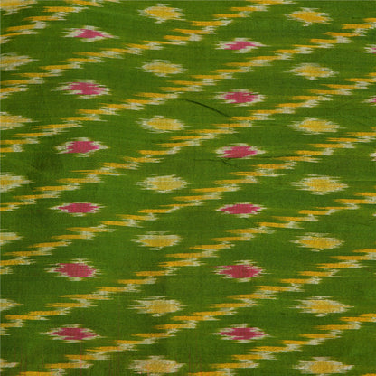 Sanskriti Vintage Sarees Green Pochampally Hand Woven Ikat Pure Silk Sari Sustainable Fabric