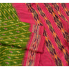 Sanskriti Vintage Sarees Green Pochampally Hand Woven Ikat Pure Silk Sari Sustainable Fabric