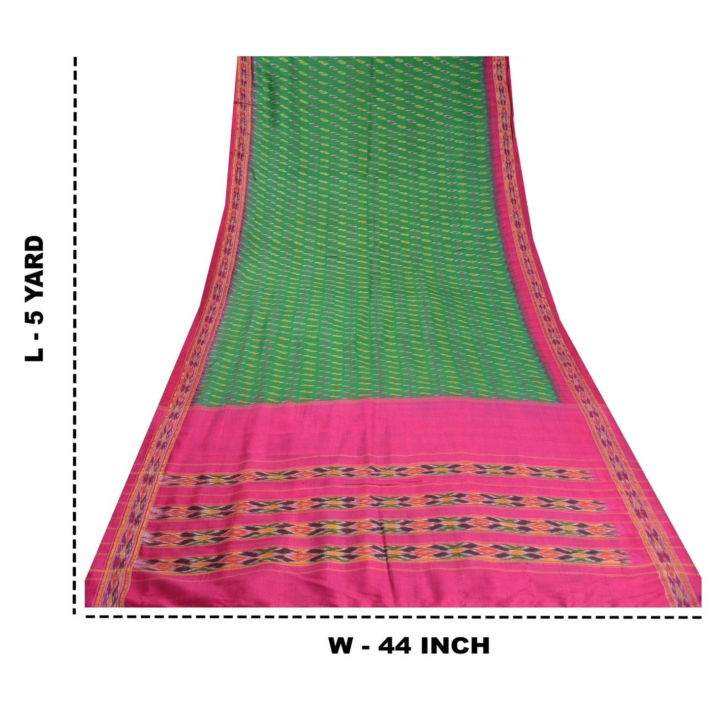 Sanskriti Vintage Sarees Green Pochampally Hand Woven Ikat Pure Silk Sari Sustainable Fabric
