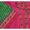 Sanskriti Vintage Sarees Green Pochampally Hand Woven Ikat Pure Silk Sari Sustainable Fabric