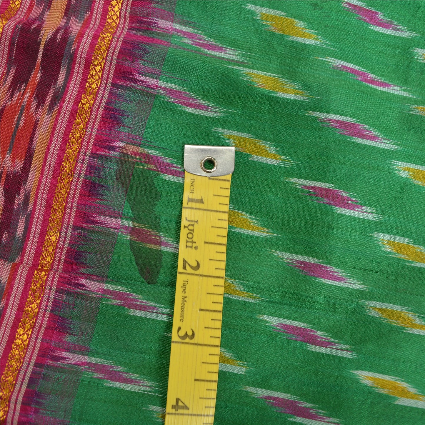 Sanskriti Vintage Sarees Green Pochampally Hand Woven Ikat Pure Silk Sari Sustainable Fabric