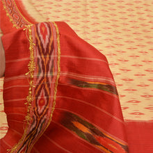 Load image into Gallery viewer, Sanskriti Vintage Sarees Cream Pochampally Hand Woven Ikat Pure Silk Sari Fabric
