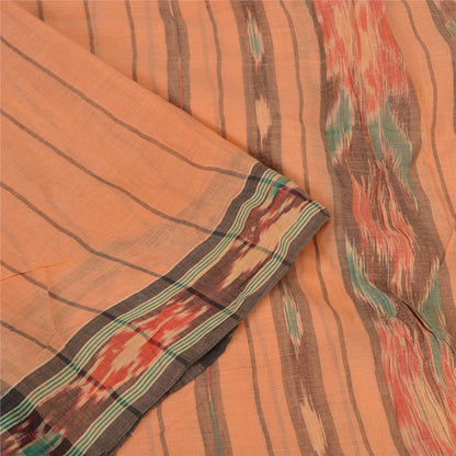 Sanskriti Vintage Sarees Peach Pochampally HandWovenIkat Pure Cotton Sari Sustainable Fabric