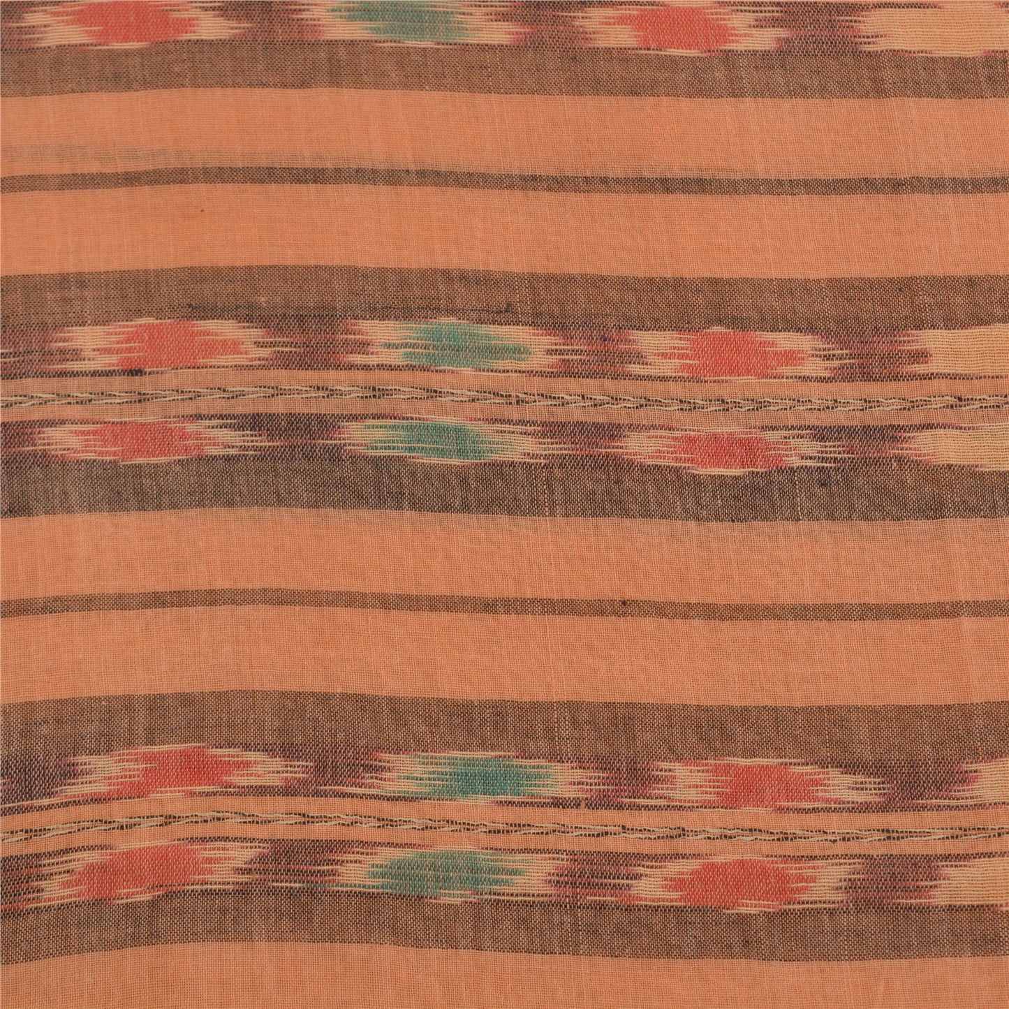 Sanskriti Vintage Sarees Peach Pochampally HandWovenIkat Pure Cotton Sari Sustainable Fabric
