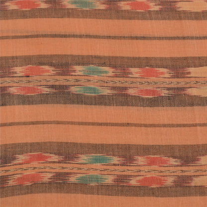 Sanskriti Vintage Sarees Peach Pochampally HandWovenIkat Pure Cotton Sari Sustainable Fabric