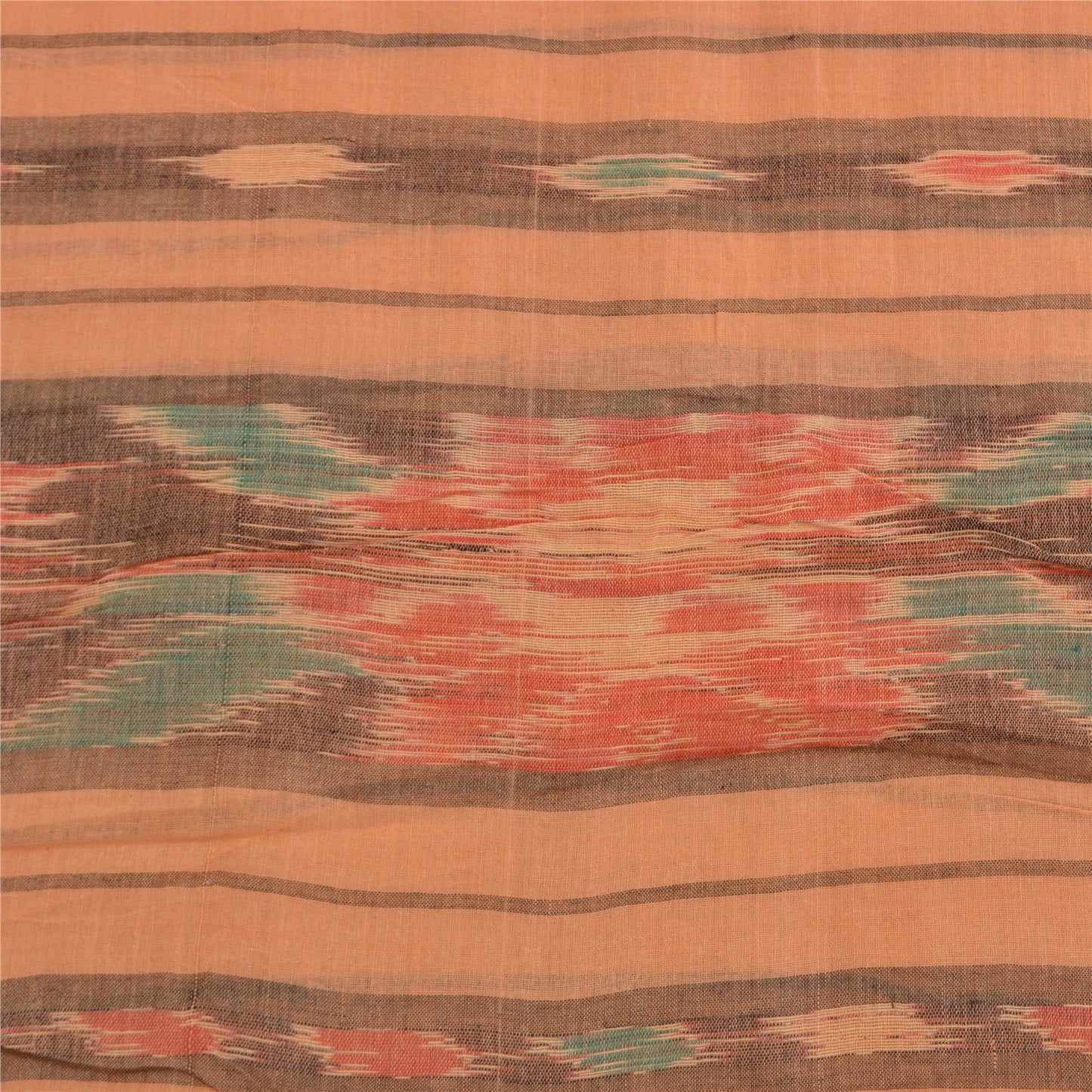 Sanskriti Vintage Sarees Peach Pochampally HandWovenIkat Pure Cotton Sari Sustainable Fabric