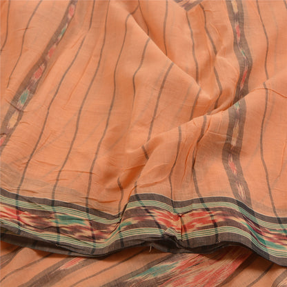 Sanskriti Vintage Sarees Peach Pochampally HandWovenIkat Pure Cotton Sari Sustainable Fabric