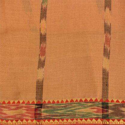 Sanskriti Vintage Saree Peach Sambhalpuri HandWoven Ikat Pure Cotton Sari Sustainable Fabric