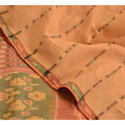 Sanskriti Vintage Saree Peach Sambhalpuri HandWoven Ikat Pure Cotton Sari Sustainable Fabric