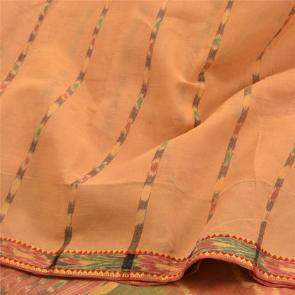 Sanskriti Vintage Saree Peach Sambhalpuri HandWoven Ikat Pure Cotton Sari Sustainable Fabric