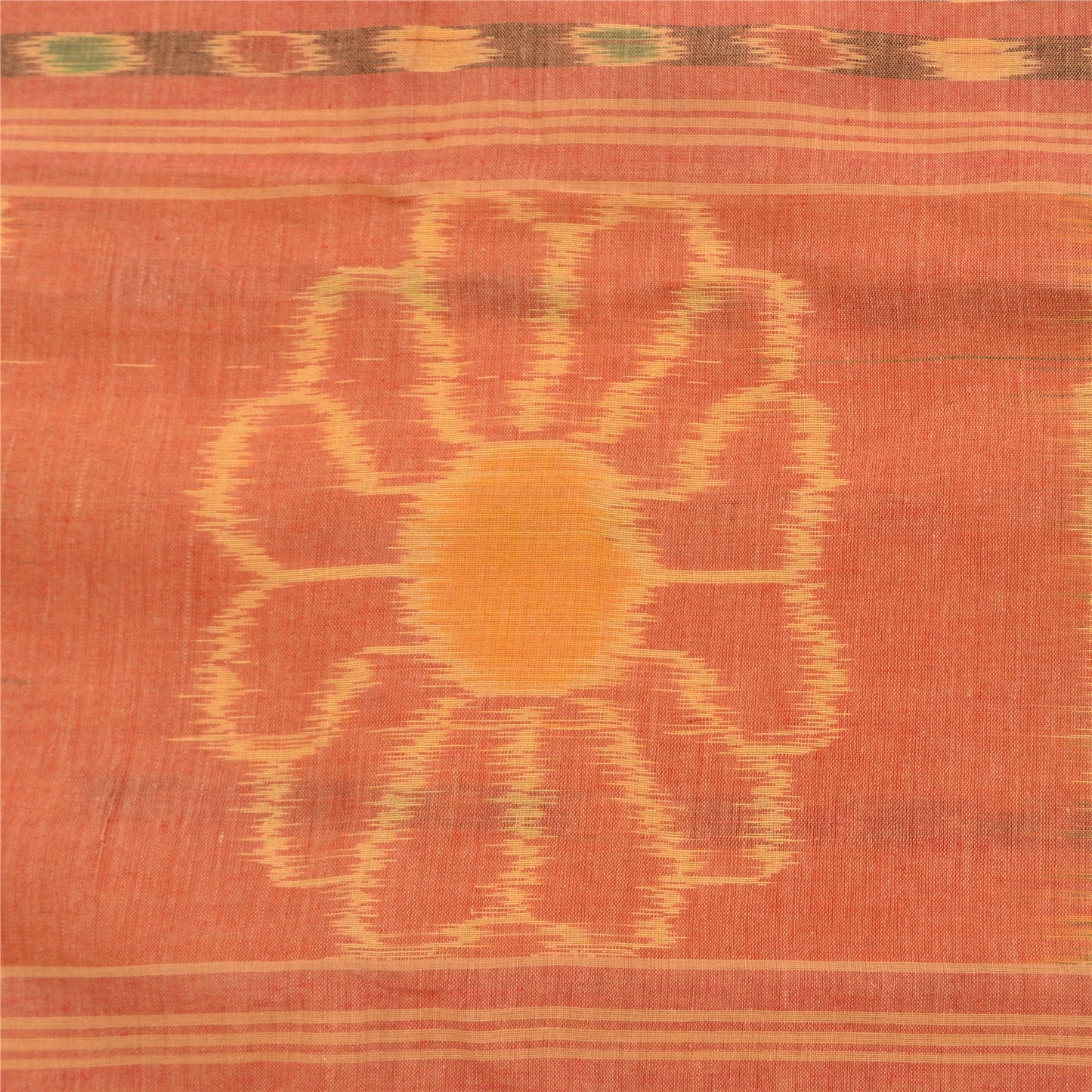 Sanskriti Vintage Saree Peach Sambhalpuri HandWoven Ikat Pure Cotton Sari Sustainable Fabric
