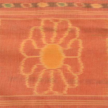 Sanskriti Vintage Saree Peach Sambhalpuri HandWoven Ikat Pure Cotton Sari Sustainable Fabric