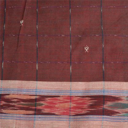 Sanskriti Vintage Saree Red Odisha Hand Woven Ikat Pure Cotton Sari 5yd Sustainable Fabric