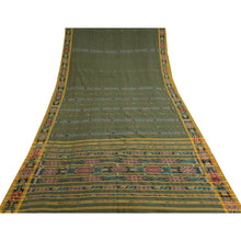 Load image into Gallery viewer, Sanskriti Vintage Saree Green Odisha Hand Woven Ikat Pure Cotton Sari 5yd Fabric
