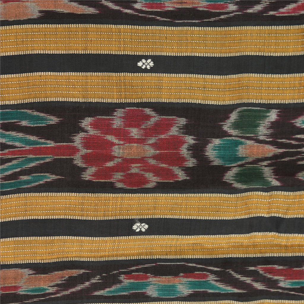 Sanskriti Vintage Saree Black & Yellow 100% Pure Cotton Dress Meterial Supplies Odisha Hand Woven Ikat Saree 5+Yd Craft Fabric Sari