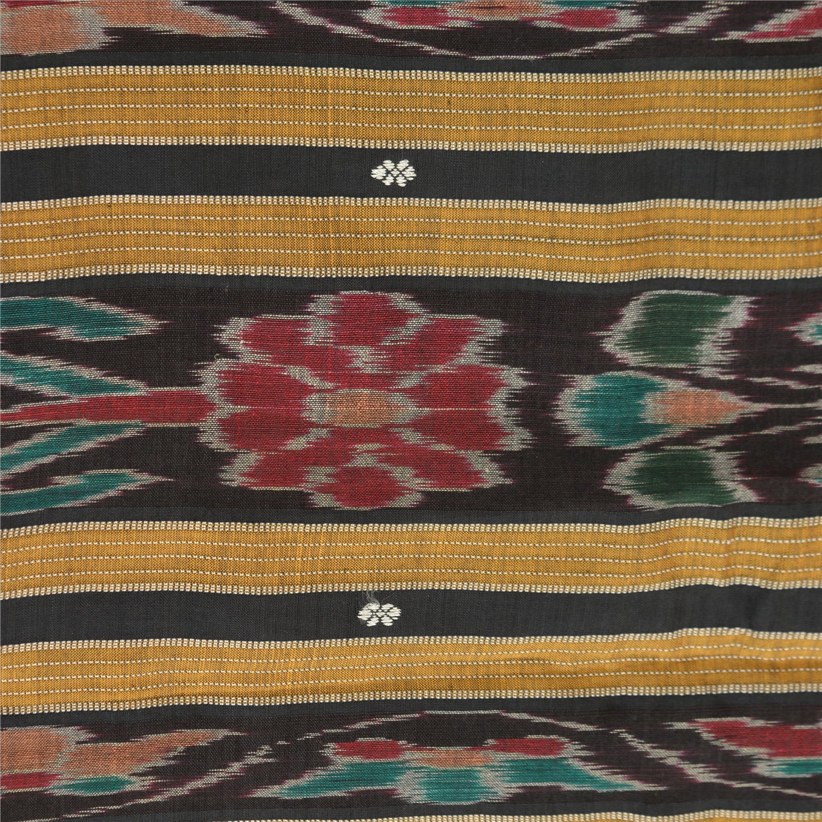 Sanskriti Vintage Saree Black & Yellow 100% Pure Cotton Dress Meterial Supplies Odisha Hand Woven Ikat Saree 5+Yd Craft Fabric Sari