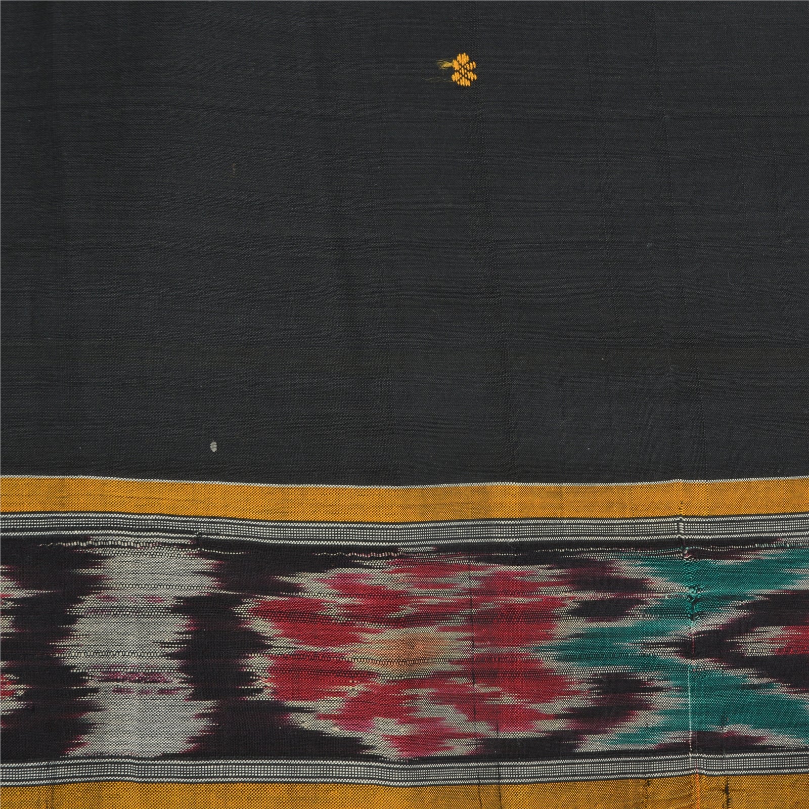 Sanskriti Vintage Saree Black & Yellow 100% Pure Cotton Dress Meterial Supplies Odisha Hand Woven Ikat Saree 5+Yd Craft Fabric Sari
