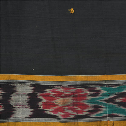 Sanskriti Vintage Saree Black Odisha Hand Woven Ikat Pure Cotton Sari 5yd Sustainable Fabric