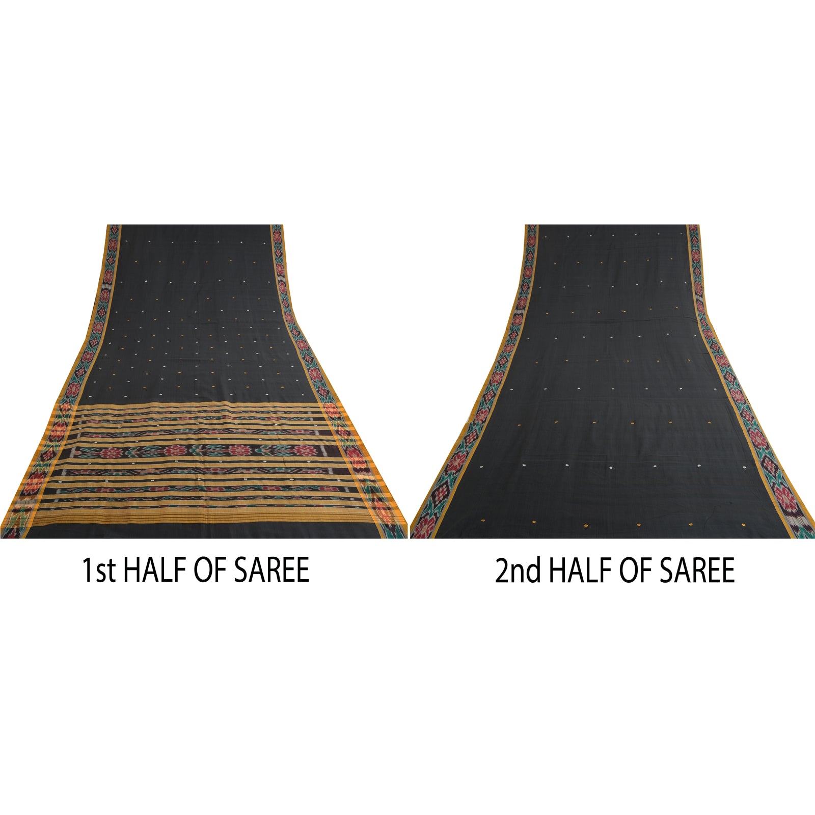 Sanskriti Vintage Saree Black & Yellow 100% Pure Cotton Dress Meterial Supplies Odisha Hand Woven Ikat Saree 5+Yd Craft Fabric Sari