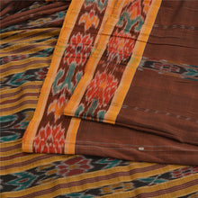 Load image into Gallery viewer, Sanskriti Vintage Saree Brown Odisha Hand Woven Ikat Pure Cotton Sari 5yd Fabric
