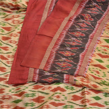 Load image into Gallery viewer, Sanskriti Vintage Saree Beige Sambhalpuri Hand Woven Ikat Pure Silk Sari Fabric
