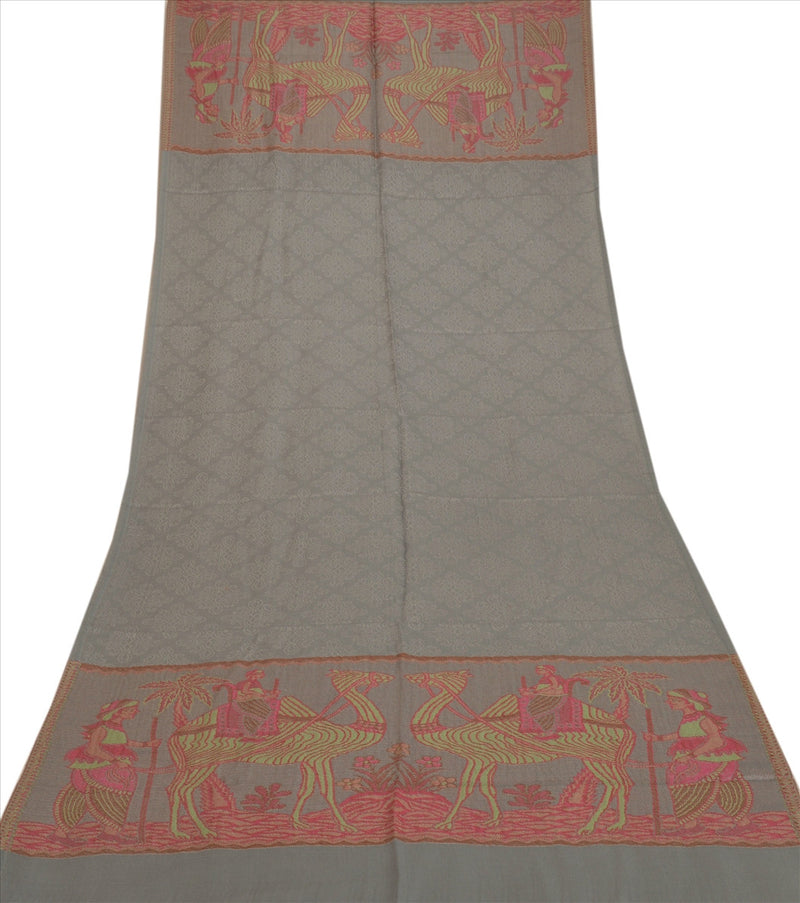 Sanskriti New Indian Woven Viscose Shawl Scarf Stole Warm Grey Bedouin Camel