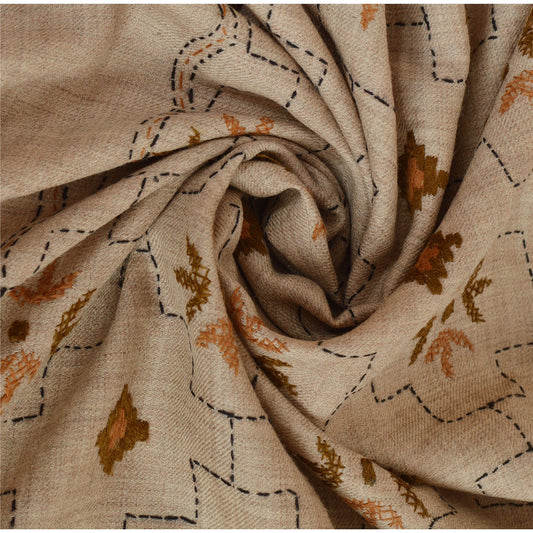 Sanskriti Vintage Hand Embroidered Woolen Shawl Brown Stole Floral