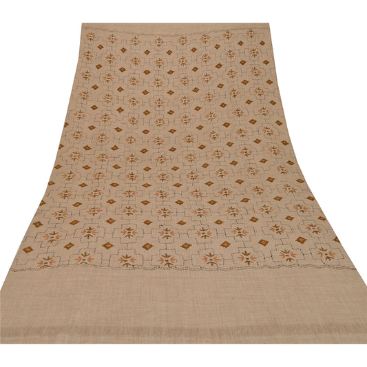 Sanskriti Vintage Hand Embroidered Woolen Shawl Brown Stole Floral