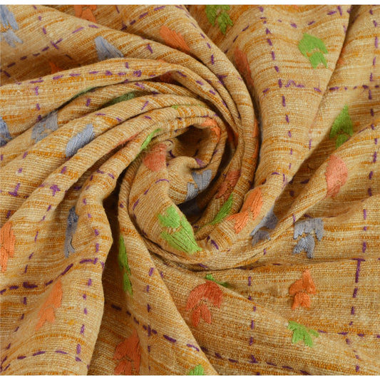 Sanskriti Vintage Hand Embroidered Woolen Shawl Brown Stole Floral