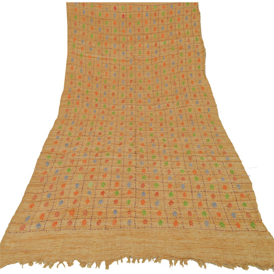 Sanskriti Vintage Hand Embroidered Woolen Shawl Brown Stole Floral