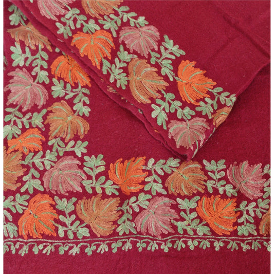 Sanskriti Vintage Hand Embroidered Kashmiri Woolen Shawl Maroon Stole Floral