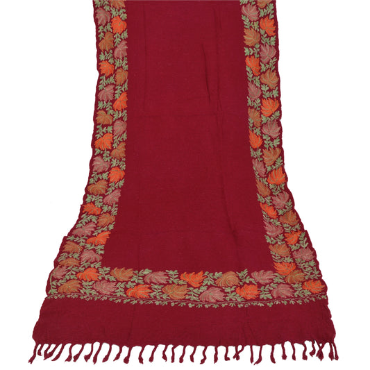 Sanskriti Vintage Hand Embroidered Kashmiri Woolen Shawl Maroon Stole Floral