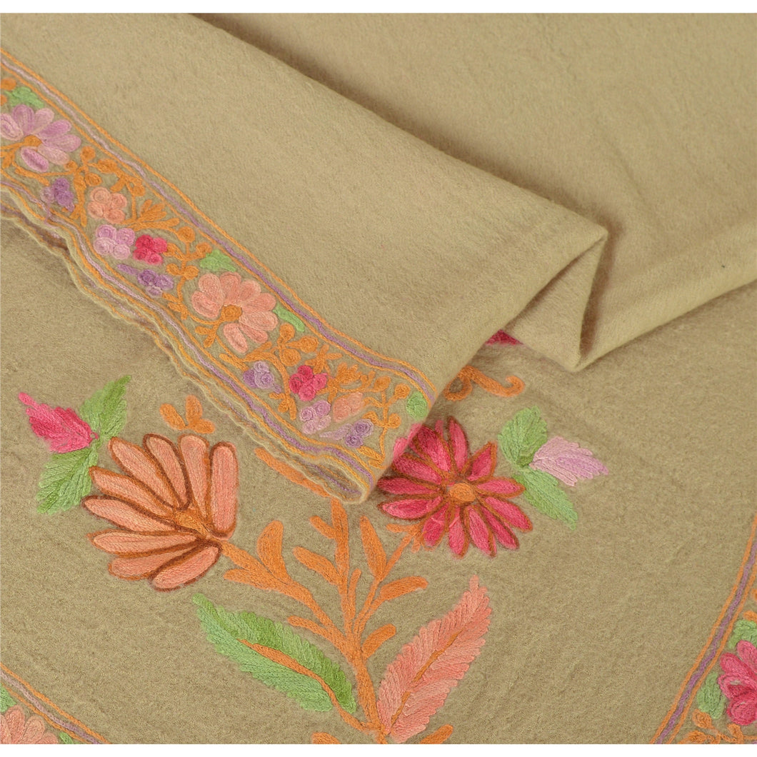 Hand Embroidered Kashmiri Woolen Shawl Grey Stole Floral