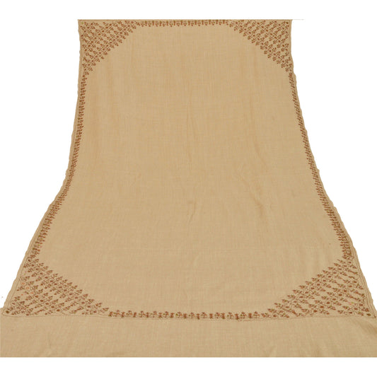 Sanskriti Vintage Hand Embroidered Woolen Shawl Cream Ari Work Stole Floral