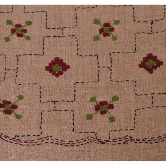 Sanskriti Vintage Hand Embroidered Woolen Shawl Brown Stole Floral