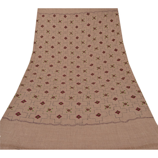 Sanskriti Vintage Hand Embroidered Woolen Shawl Brown Stole Floral