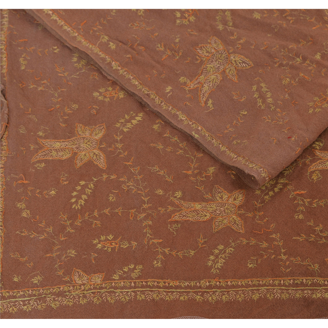 Hand Embroidered Woolen Shawl Brown Sozni Stole Floral