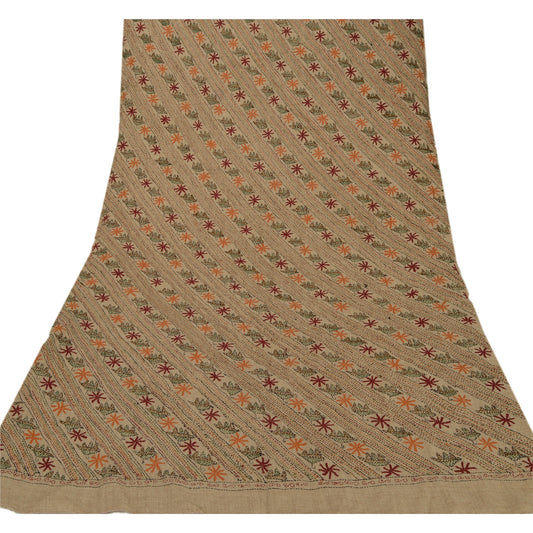 Sanskriti Vintage Hand Embroidered Woolen Shawl Blue Kantha Work Stole Floral