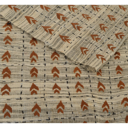 Sanskriti Vintage Hand Embroidered Cotton Shawl Cream Stole Floral