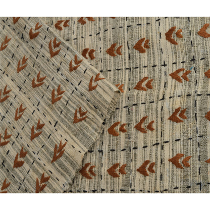 Sanskriti Vintage Hand Embroidered Cotton Shawl Cream Stole Floral