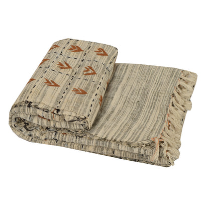 Sanskriti Vintage Hand Embroidered Cotton Shawl Cream Stole Floral