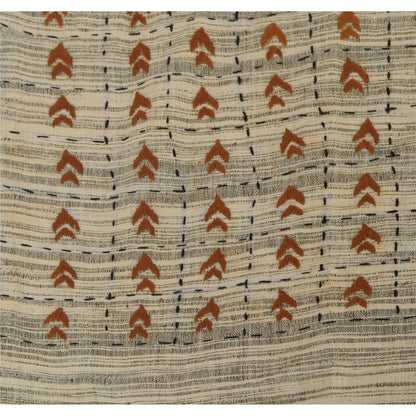 Sanskriti Vintage Hand Embroidered Cotton Shawl Cream Stole Floral