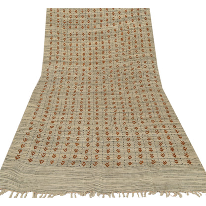 Sanskriti Vintage Hand Embroidered Cotton Shawl Cream Stole Floral