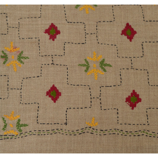 Sanskriti Vintage Hand Embroidered Woolen Shawl Grey Stole Floral