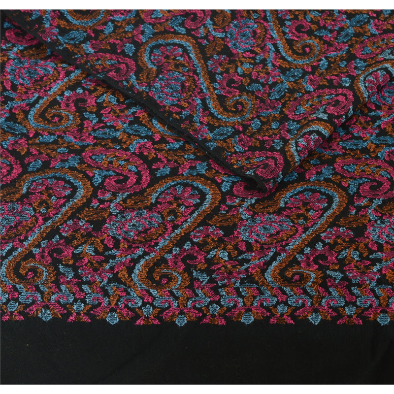 Sanskriti Vintage Indian Woven Woolen Indian Shawl Scarf Stole Black Paisley