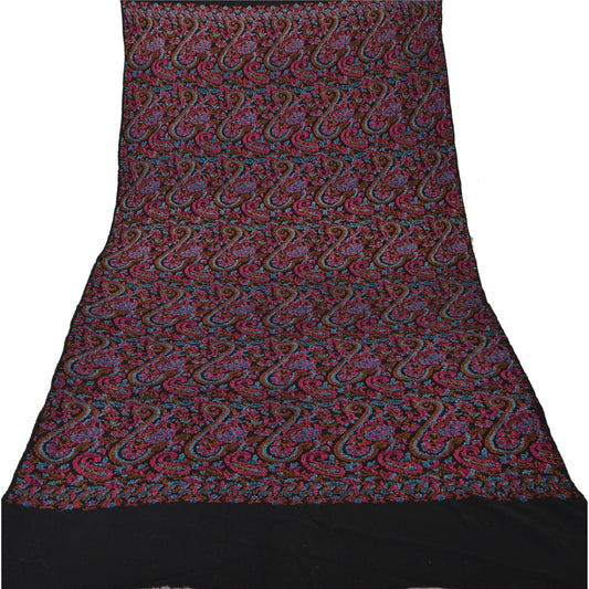 Санскрити Винтаж Индийский Тканый Шерстяной Индийский Шаль Шарф Палантин Черный Узор Пейсли