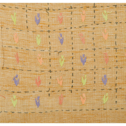 Sanskriti Vintage Hand Embroidered Cotton Indian Shawl Cream Stole Floral