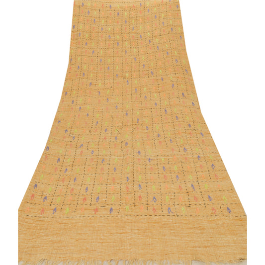 Sanskriti Vintage Hand Embroidered Cotton Indian Shawl Cream Stole Floral