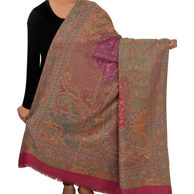 Sanskriti New Indian Scarf Hand Embroidered Kashmiri Polywool Shawl Purple Stole