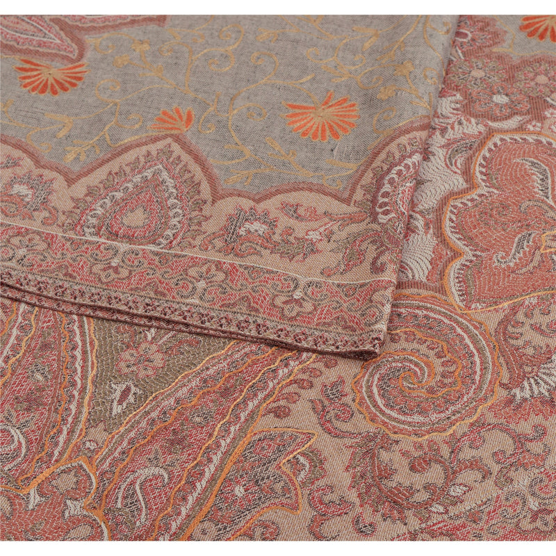 Sanskriti New Scarf Embroidered Poly Wool Indian Shawl White Woven Work Stole